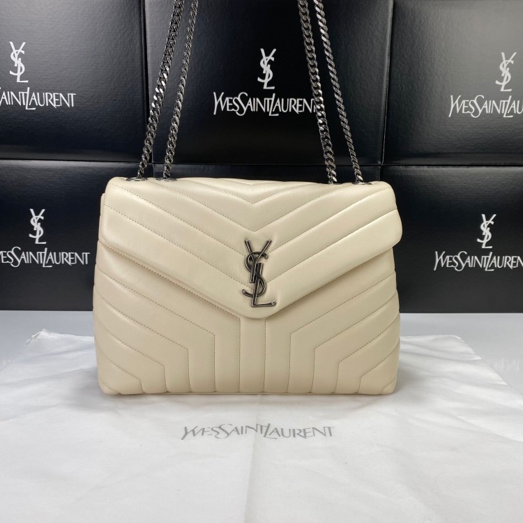 YVES SAİNT LAURENT (YSL) BEJ LOULOU LARGE GUMUS